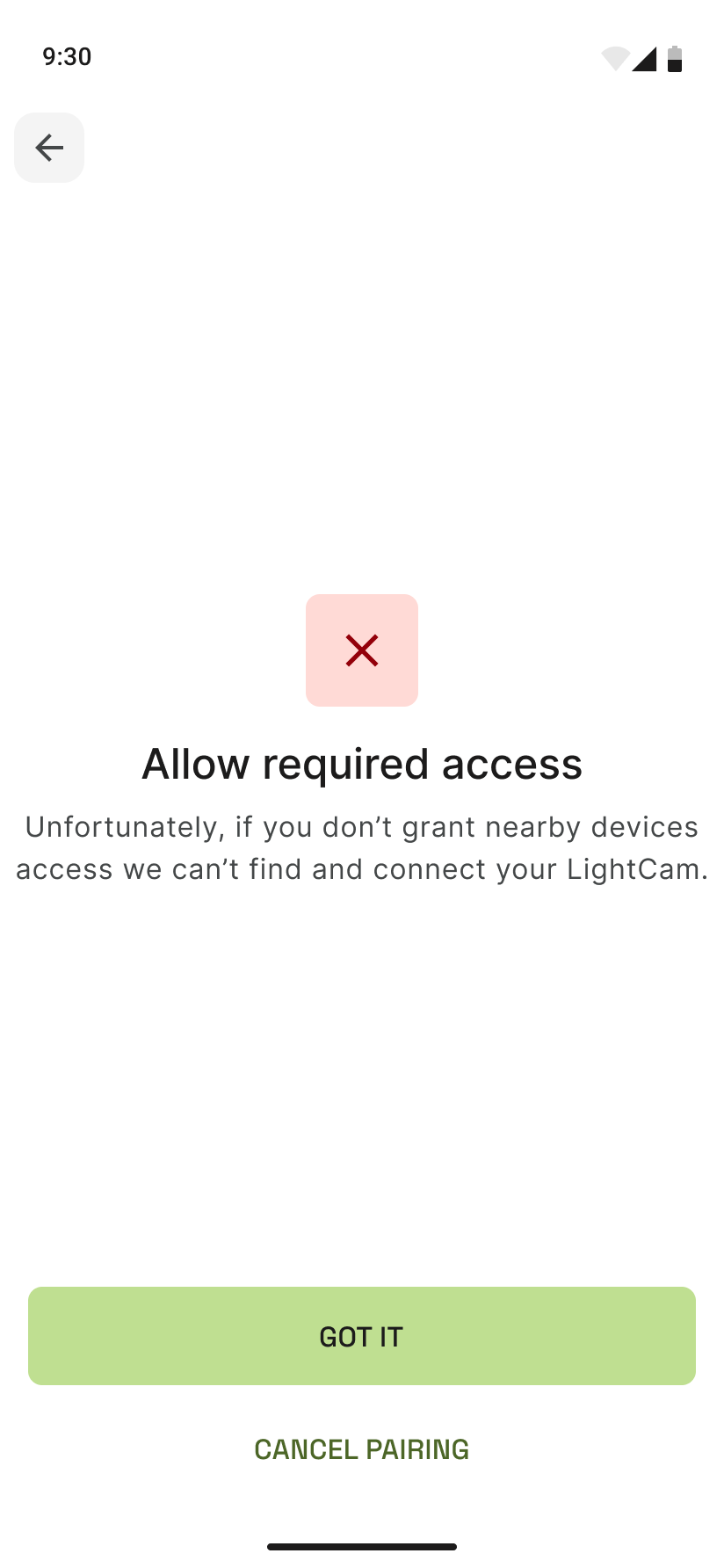 Permissions denied screen