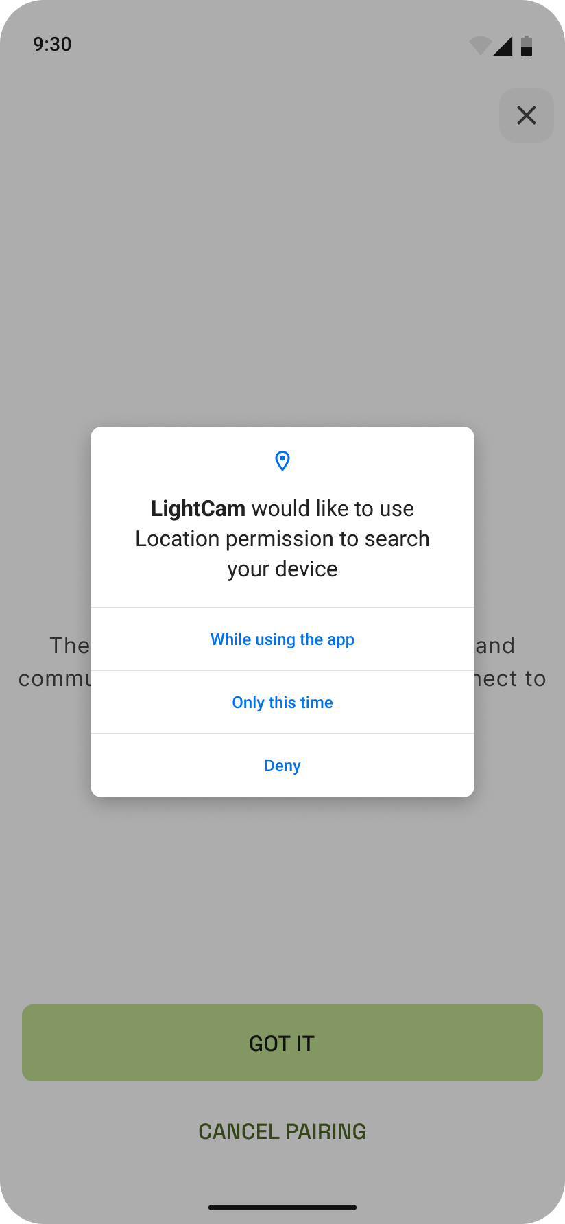 Permissions prompt